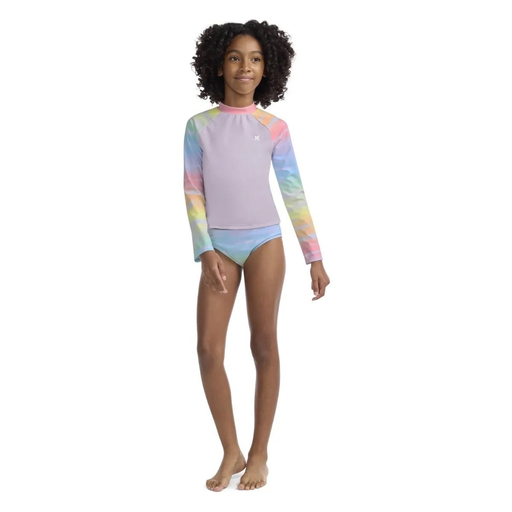 NWT Hurley Girls 2-Piece Rashguard Swimsuit Set Rainbow UPF 50+ Size 8